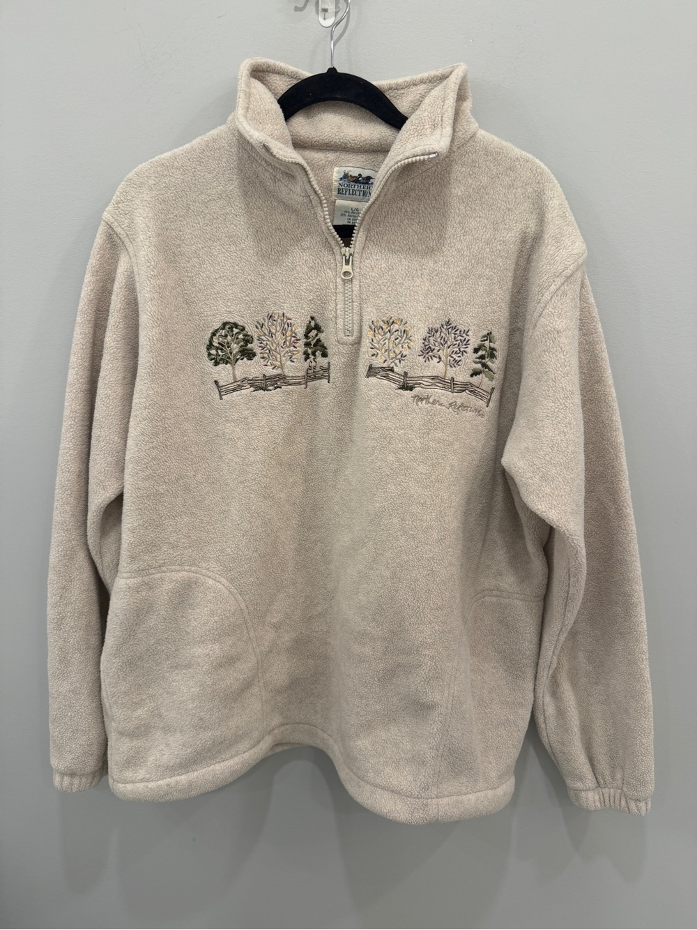Northern Reflections Oatmeal Quarter-Zip Fleece Pullover with Embroidered Trees